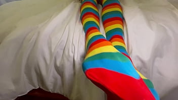 Rainbow Stockings Footjob