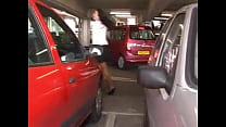 Gorgeous brunette in heels and short skirt has a big load pee in a car park